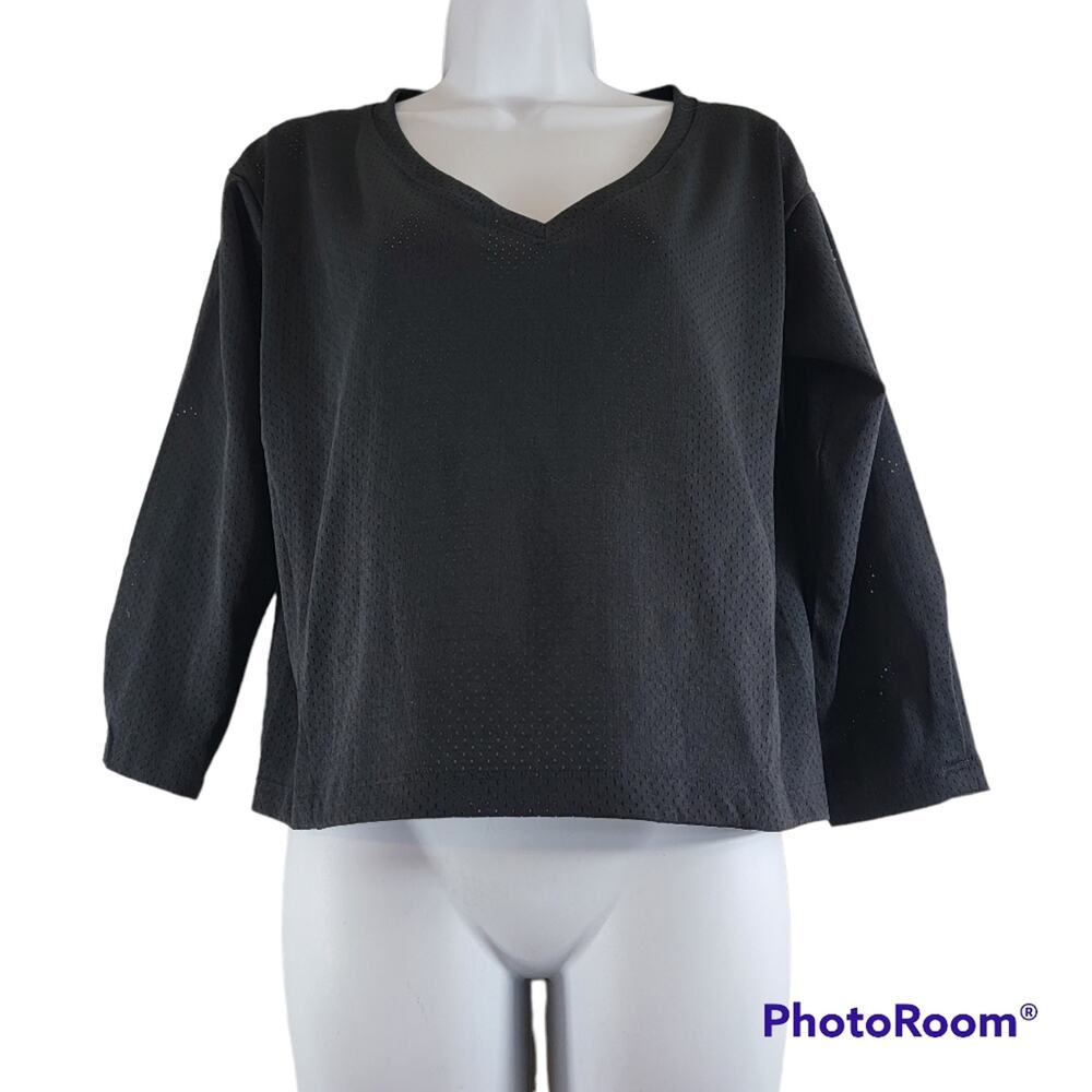The North Face Black Jersey Style Long Sleeve Crop V-Neck Top Size Medium